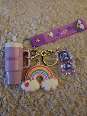 Purple Rainbow Keychain Charm With Lip Balm In Cup🎀🌸🩷 💄